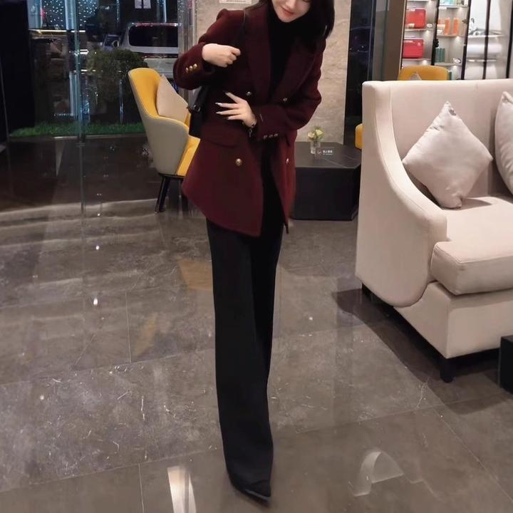 2024新款高级感翻领纯色西服外套高腰长裤显瘦T6