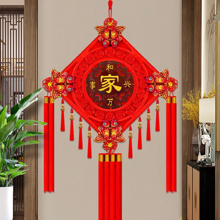新款鎏金葫芦手编桃木中国结客厅家居福字装饰电视背景墙挂件乔迁