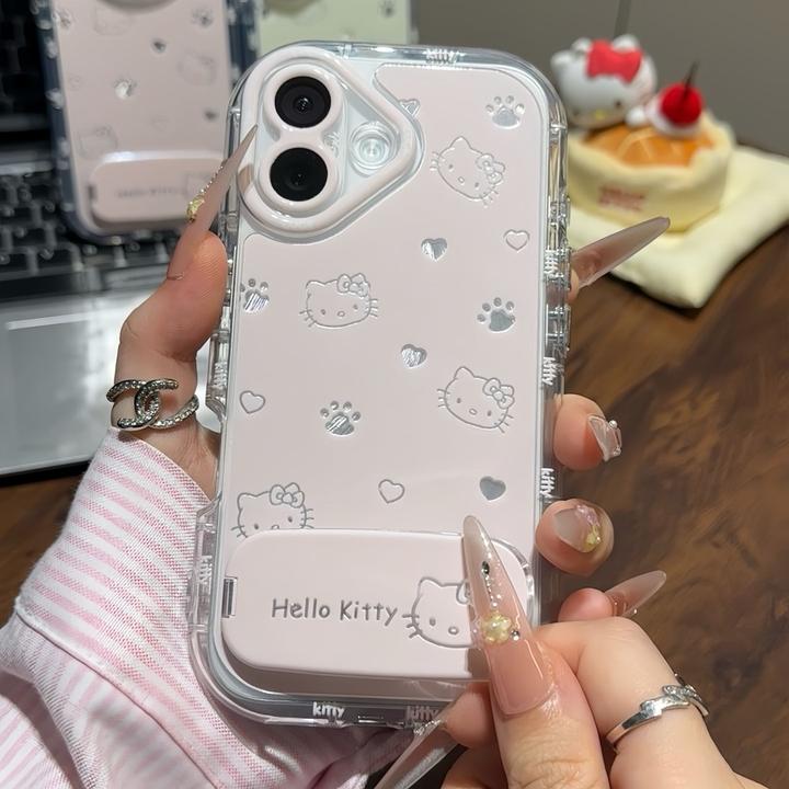适用可爱kitty小爪子镜面支架苹果16pro手机壳vivo华为oppo小米15