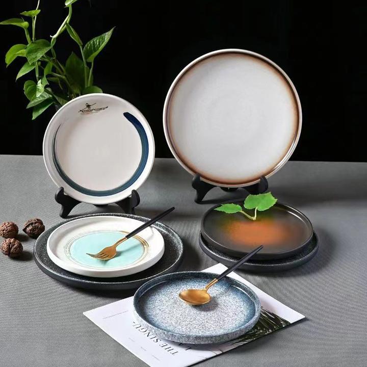 日式复古陶瓷西餐盘子牛排平盘粗陶家用菜盘商用圆盘酒店餐厅餐具