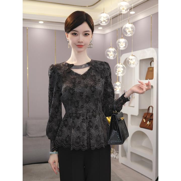 2026秋冬新款【ZM-999】复古法式中式纯色轻熟风长袖衬衫蕾丝上衣