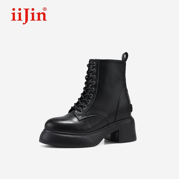 iiJin艾今25秋新10.5cm厚底内增高超轻粗跟显瘦马丁短靴女593NNO