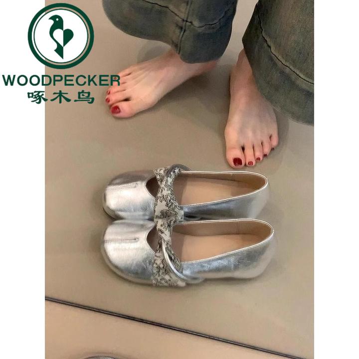 啄木鸟新中式芭蕾风圆头小单鞋女一脚蹬内增高浅口平底玛丽珍鞋