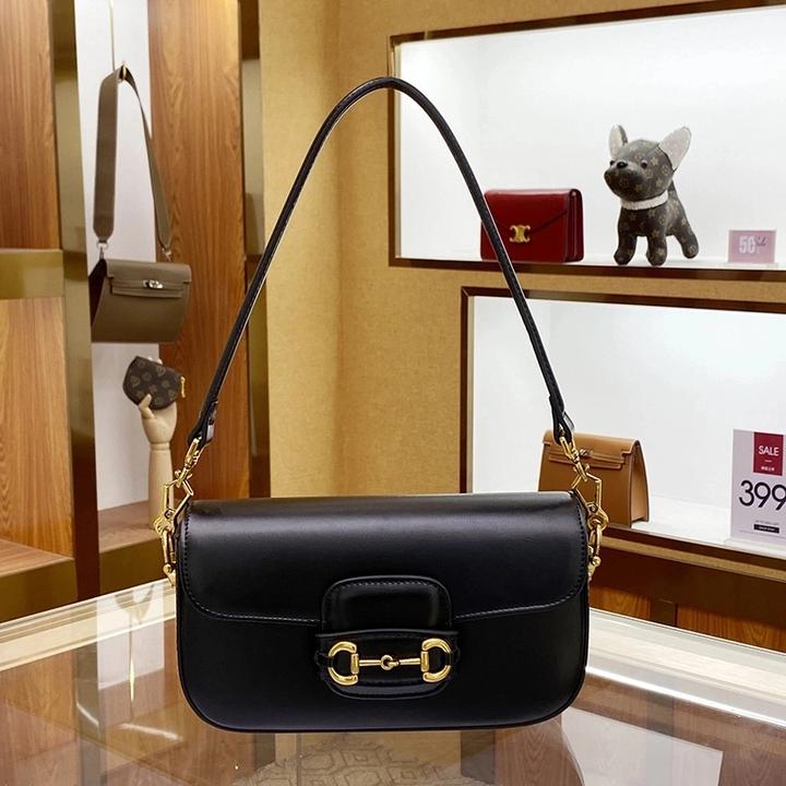 9283黑色礼盒 2024轻奢新款高级设计单肩斜跨包法棍腋下法包女包