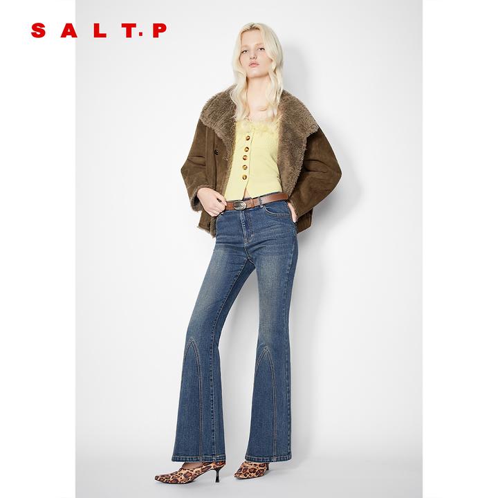 SALT.P可颜复古仿麂皮绒立翻领落肩双排扣短外套2025冬季新款