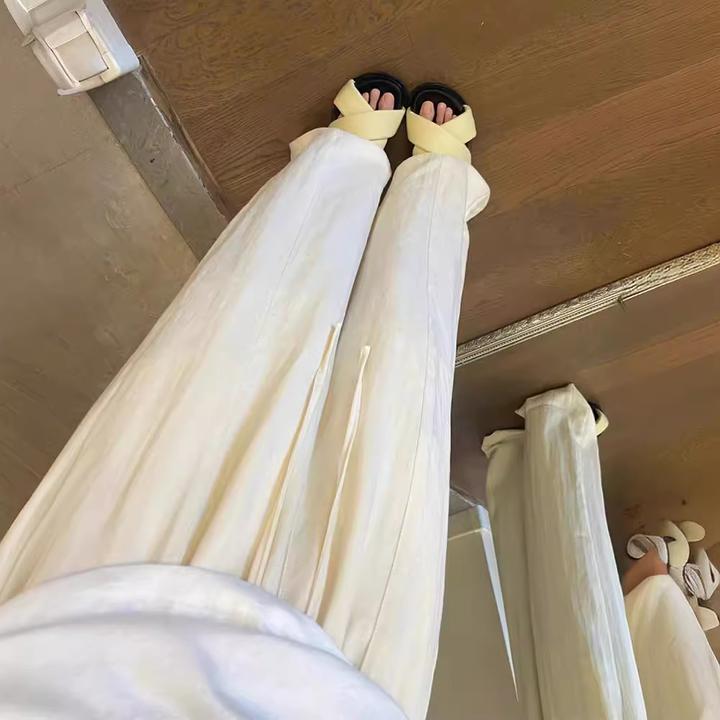 流行爆款洋气奶油白阔腿裤女早春高腰宽松百搭垂坠感休闲长裤