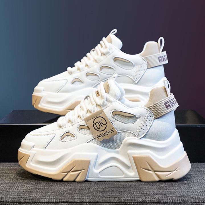 万达撤柜头层牛皮增高7cm老爹鞋女2025年春季新款厚底运动鞋子潮