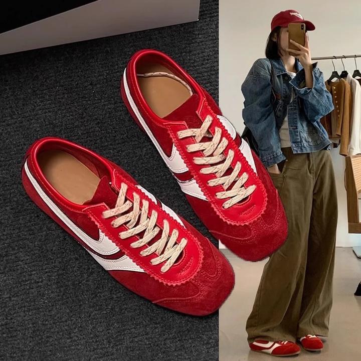 牛皮版~赵露思同款内增高5平底斑马2025新款复古百搭小众鞋子