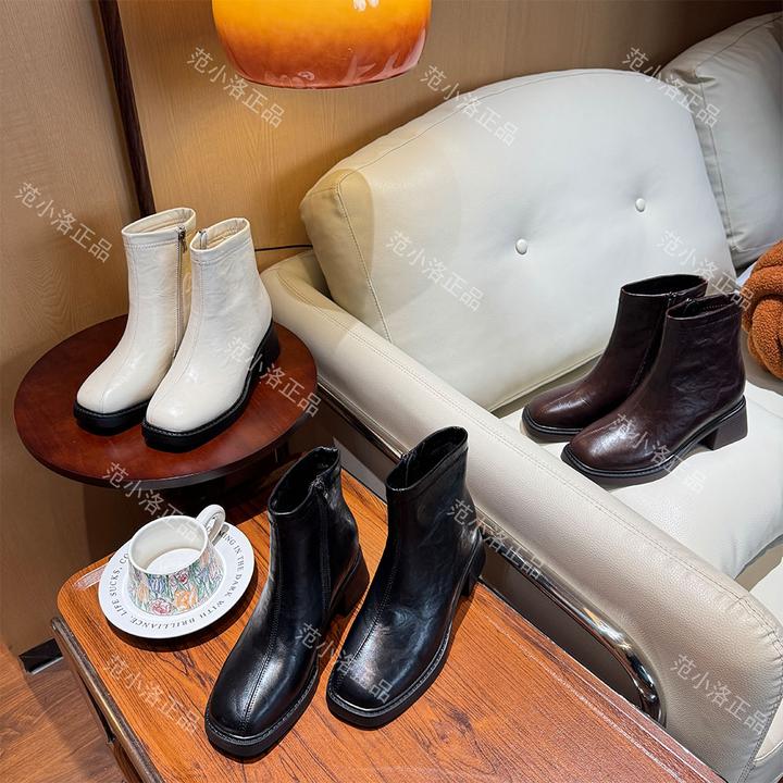 【范小洛】+8cm内增高法式短靴女2025秋冬百搭瘦瘦靴小个子粗跟靴子