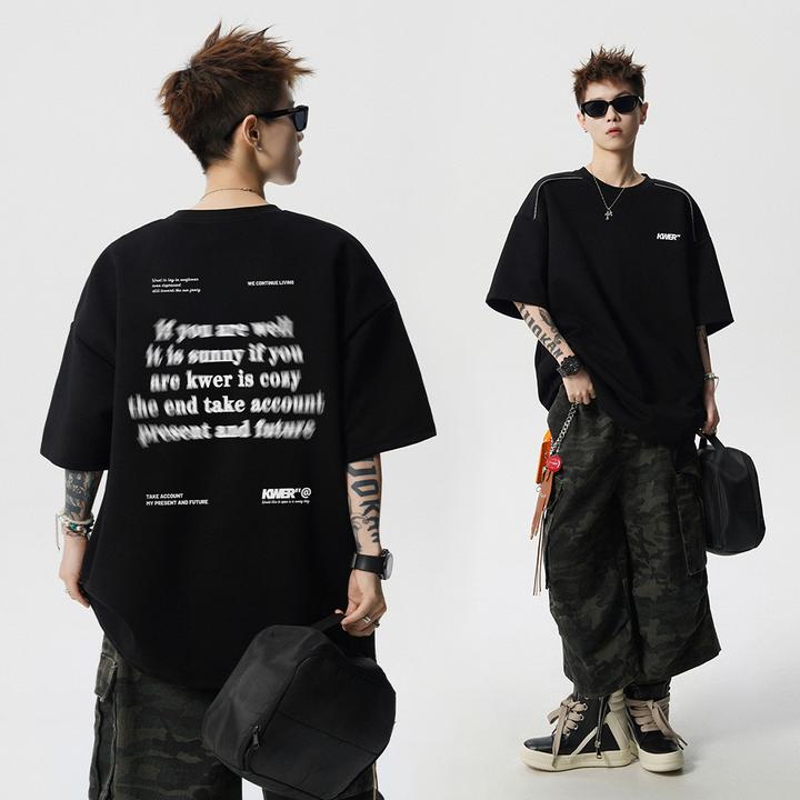 短袖落肩袖美式vibe重磅新品字母印花夏季T恤痞帅男装潮流休闲