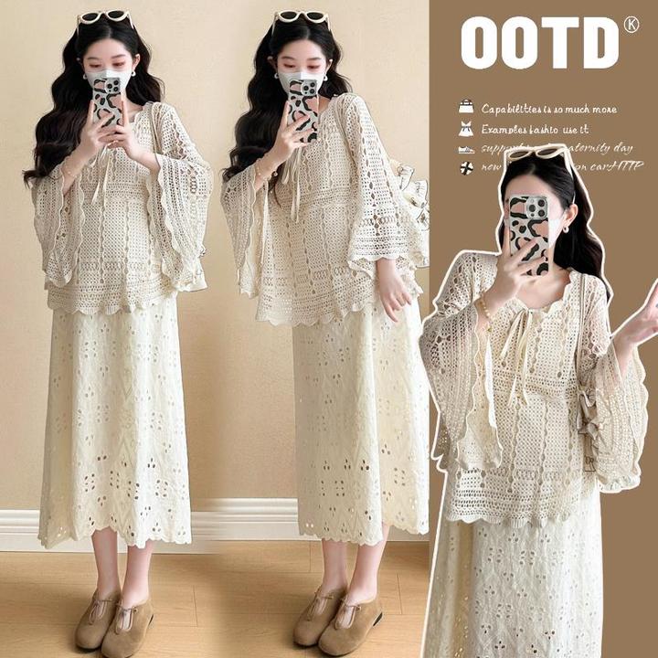 韩版显瘦孕妇装2025新款早春季连衣裙洋气时髦中长款背心裙两件套