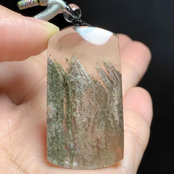 东海水晶天然彩幽灵100%真品水晶无事牌吊坠毛衣链原石坠男女网红