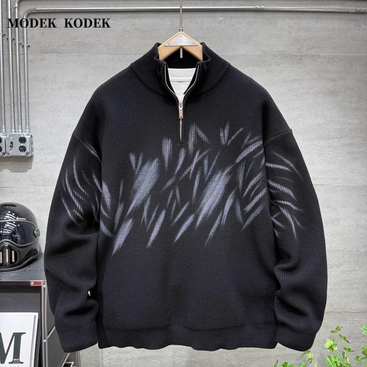 MODEK KODEK冬季新款男士时尚立领针织衫高级感潮牌宽松休闲毛衣