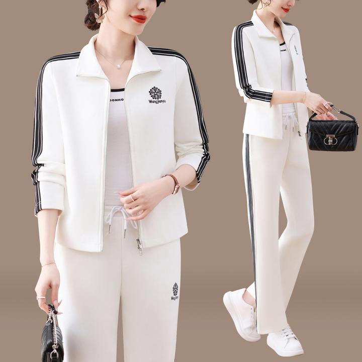运动套装女春装2025新款时尚潮牌卫衣气质外套休闲服三件整套白色