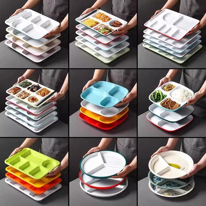 密胺分格餐盘商用学校工厂食堂饭盘仿瓷四格盘餐厅六格快餐盘餐具