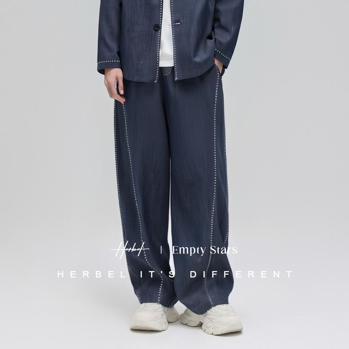 HERBEL/黑白男士时尚西装裤秋款牛仔复古长裤复古黑色男士西装裤