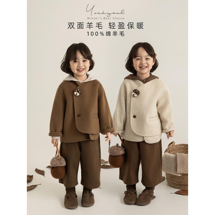 幼悠女童冬装森系复古绵羊毛呢子大衣外套简约童装儿童衣服D4054
