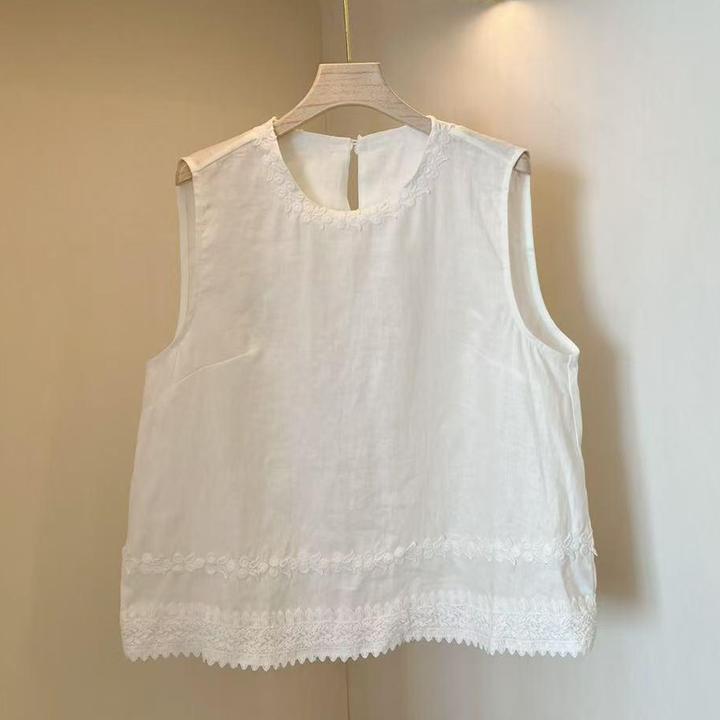 G525夏季新款刺绣花边圆领无袖宽松百搭复古重工背心上衣中国风