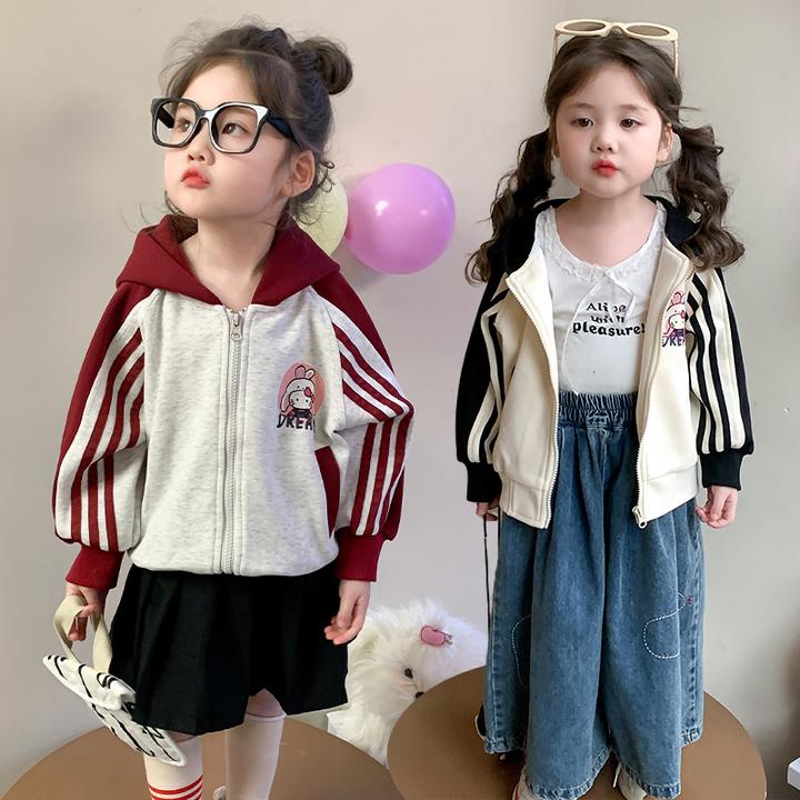 女童休闲外套2025新款儿童春秋装韩版洋气女宝宝春季卡通连帽上衣