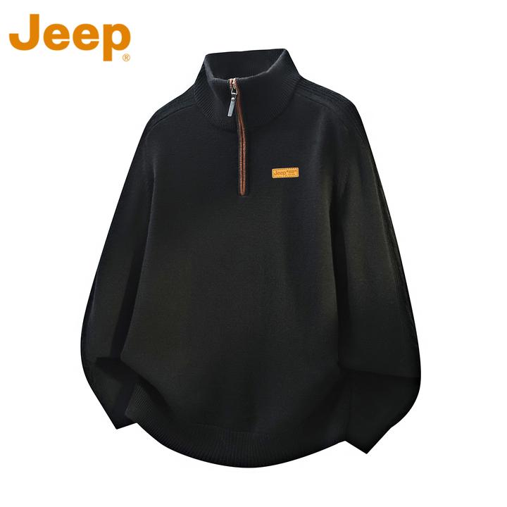 JEEP吉普100%绵羊毛半拉链毛衣男款冬季时尚高级感休闲中年羊毛衫