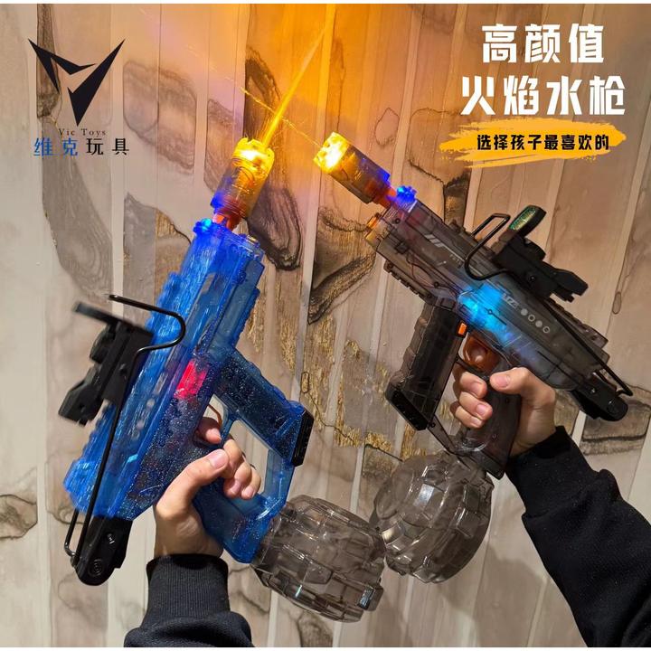 UZI电动连发水枪炫酷灯光联动回膛手自一体自动吸水户外儿童玩具