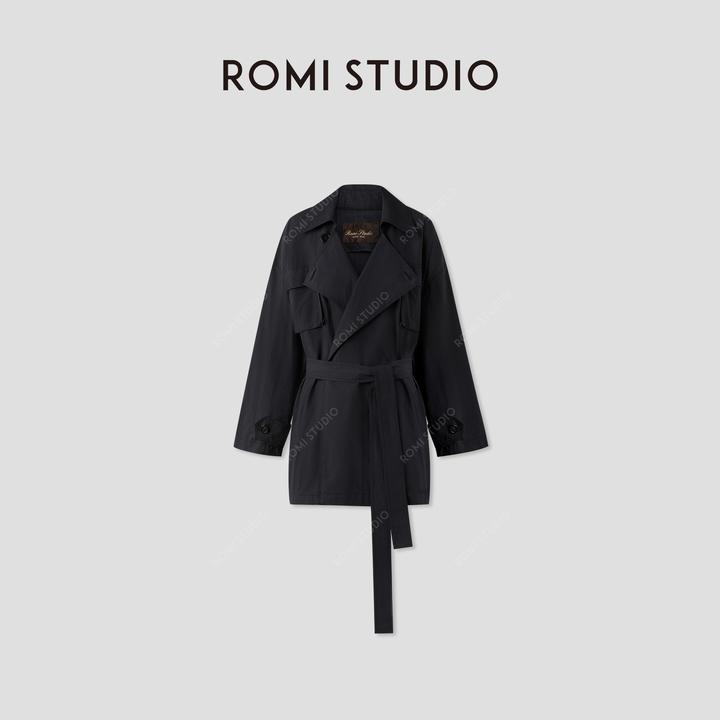 ROMI STUDIO“自我风度”独特微磨毛肌理翻领腰带风衣 RWCAWG4798