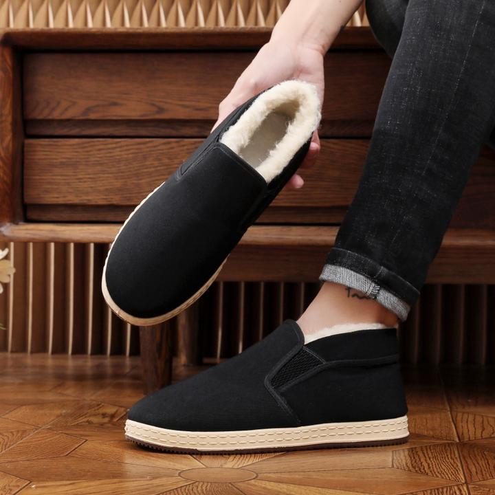 棉鞋布鞋民族风纯色休闲高帮棉鞋极简风平跟低跟冬季