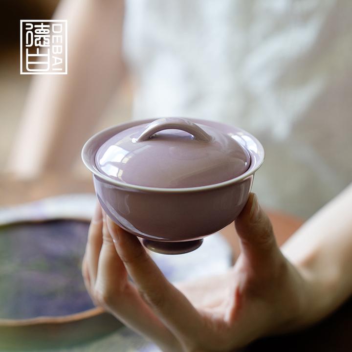 德白紫气东来二才盖碗茶杯女士家用陶瓷泡茶碗单个不烫手功夫茶具