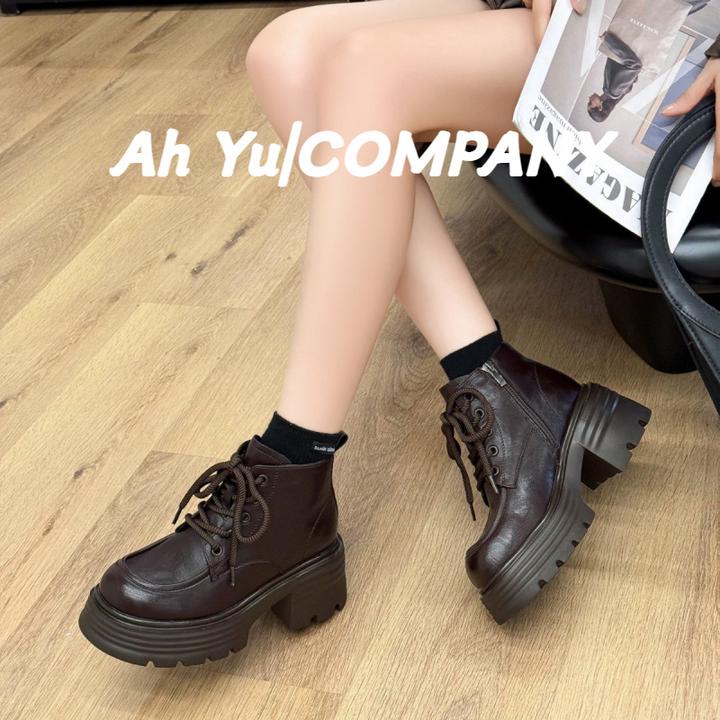 轻便马丁靴女2025冬季加绒厚底增高时尚粗跟显瘦高跟英伦休闲短靴