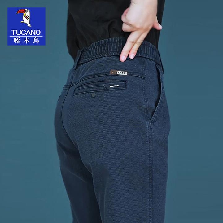 啄木鸟2025春秋新款松紧腰休闲裤男士百搭高端直筒宽松男款长裤子