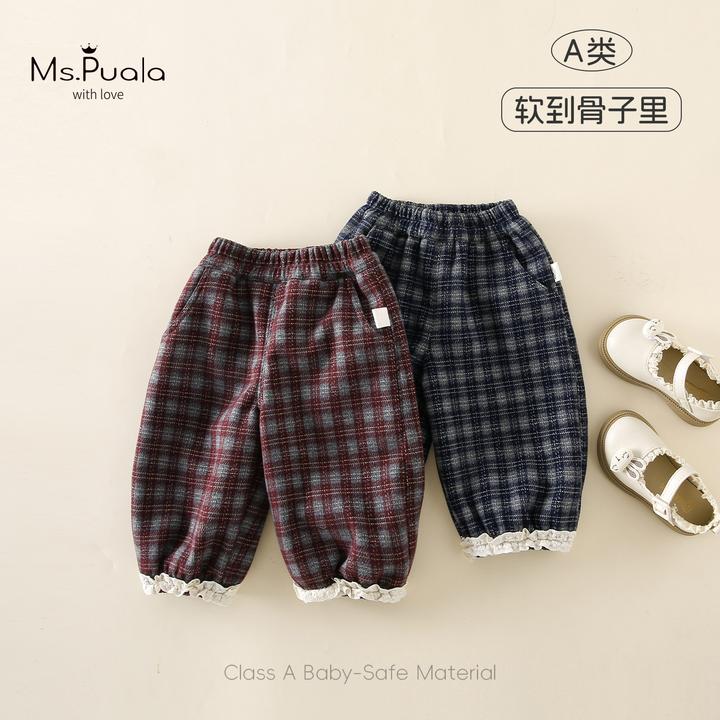 【MsPuala格子控】婴幼童裤子女宝宝冬款加绒休闲裤经典格子长裤