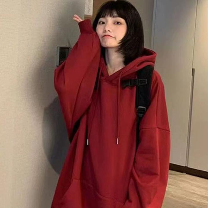 加宽加大女装红色连帽卫衣2025新款秋冬加绒宽松爆款时尚中长款潮