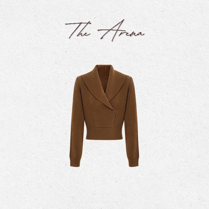 THEARENA“优雅紫标”羊毛羊绒青果领花式针织V领修身毛衣XY-9138