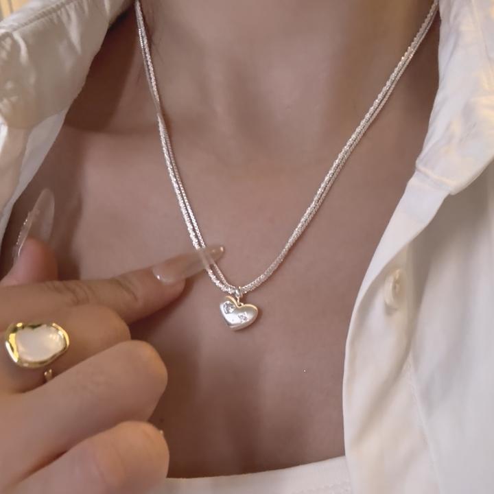 JAJ 铜合金合成锆石项链 碎银子锁骨链素款简约爱心项链气质坠链