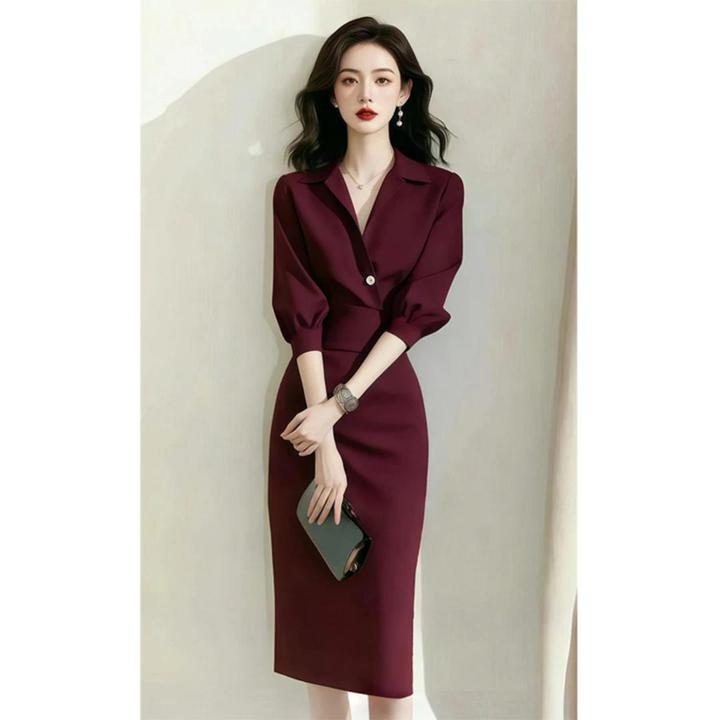 红色优雅气质套装裙女2025春秋新款别致漂亮收腰衬衫半身裙两件套