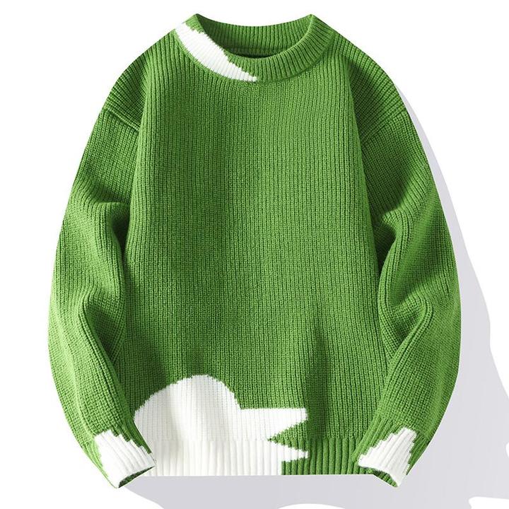 毛衣男秋冬款潮牌毛衫衣服假两件线衣内搭宽松圆领加绒加厚针织衫