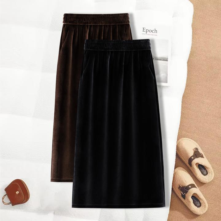 金丝绒半身裙a字裙秋冬松紧腰气质显瘦休闲裙中长款垂感优雅筒裙