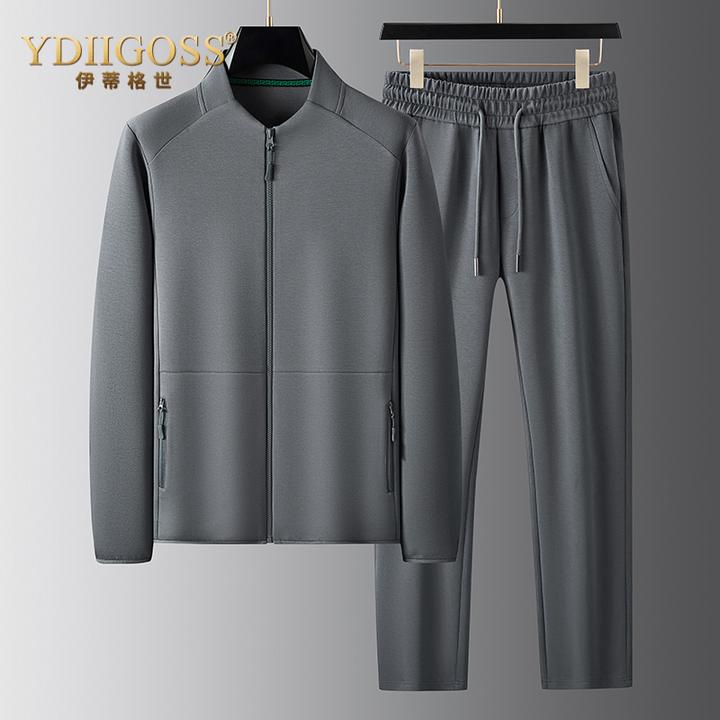 YDIIGOSS休闲运动套装男立领薄款大码春秋季新款中年一整套潮