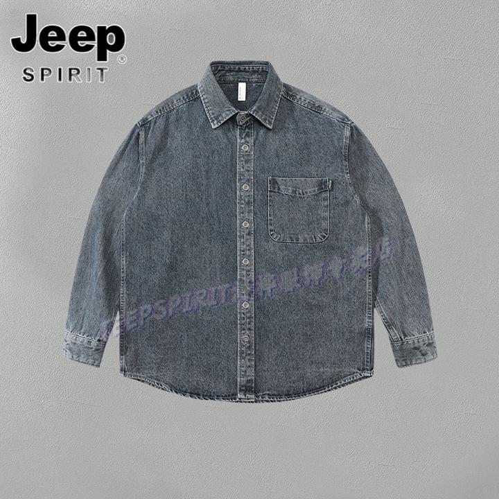 Jeep吉普高端美式复古做旧牛仔衬衣男美式春秋季潮牌长袖衬衫外套