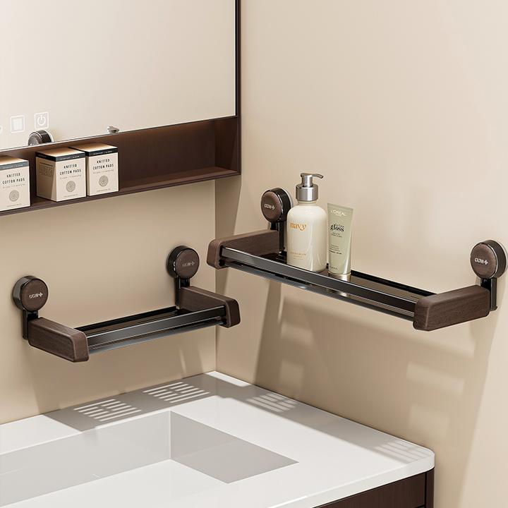橱明星浴室吸盘置物架木纹客厅杂物收纳家用壁挂式护肤品储物架