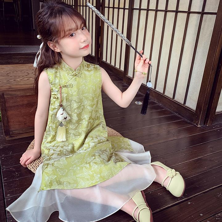 女童新中式旗袍裙背心裙夏季洋气装国风汉服连衣裙薄款