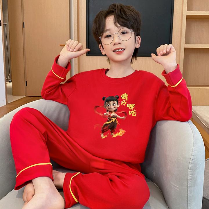 儿童春秋新款哪吒魔童闹海家居服套装男童春秋圆领睡衣2025新款
