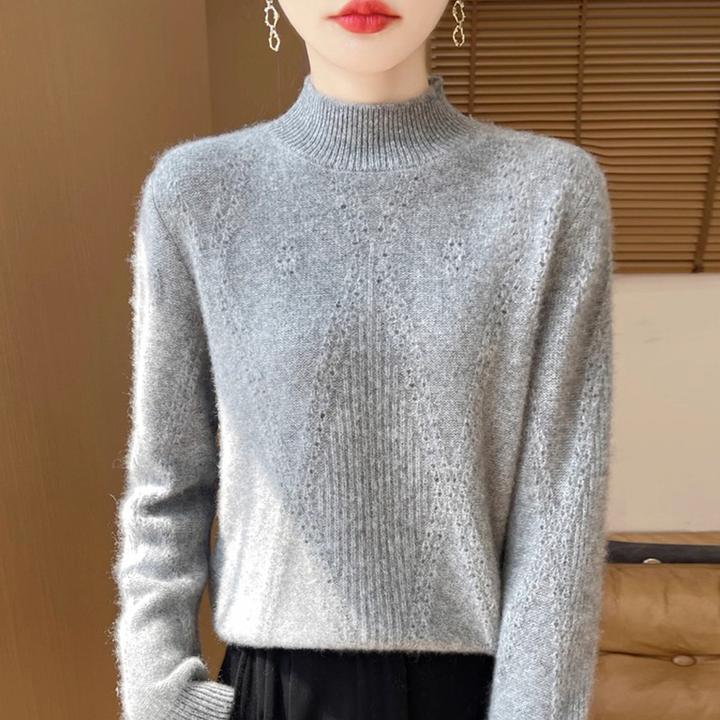 100纯羊绒衫女士半高领秋冬时尚百搭针织加厚毛衣宽松羊毛打底衫
