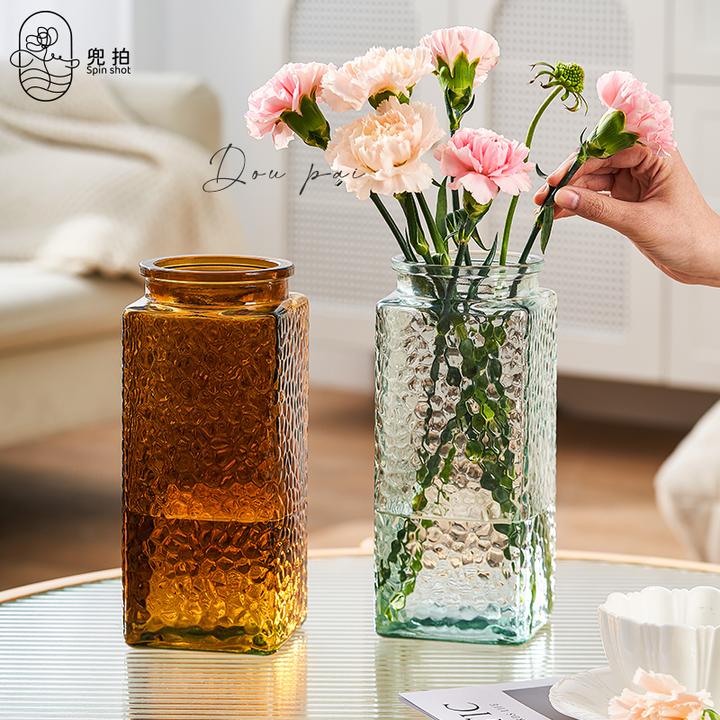 简约创意不规则花瓶透明玻璃办公室桌摆插花ins装饰CF52麻块琥珀