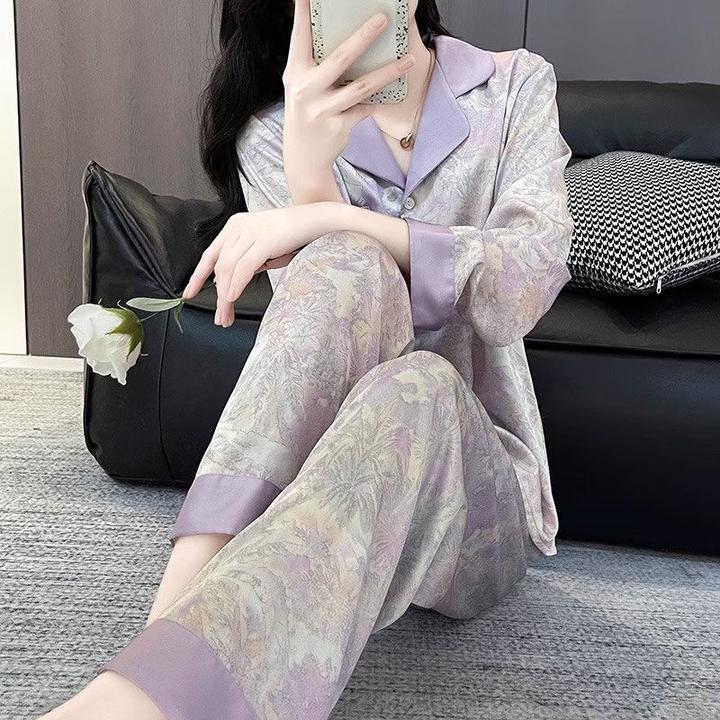 2025年新款睡衣女夏季冰丝凉感长袖高级感简约薄款家居服套装春秋