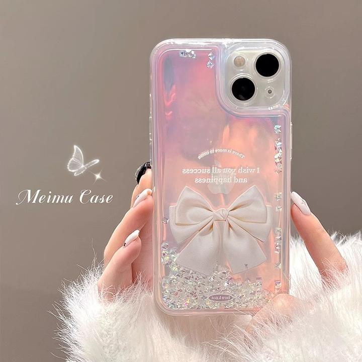美牧 流沙镭射闪钻蝴蝶结适用苹果14手机壳iphone13promax新款12p
