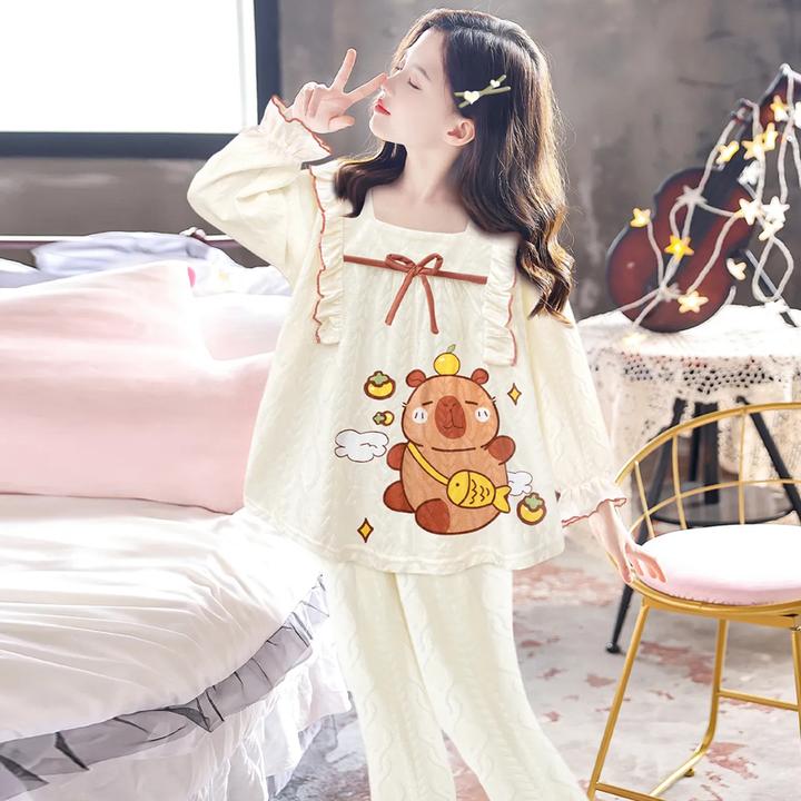 2025新款长袖纯棉中大儿童睡衣女孩春夏季空调服卡通女童家居服