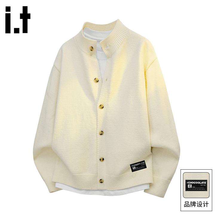 it：CHOCOOLATE秋季韩系针织老钱风外套男舒适潮牌半高领开衫毛衣