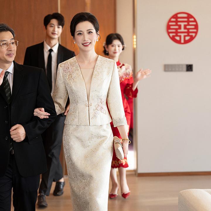 高端婚礼高档中式连衣裙喜婆婆妈妈装新款晚宴场合女装礼服1562