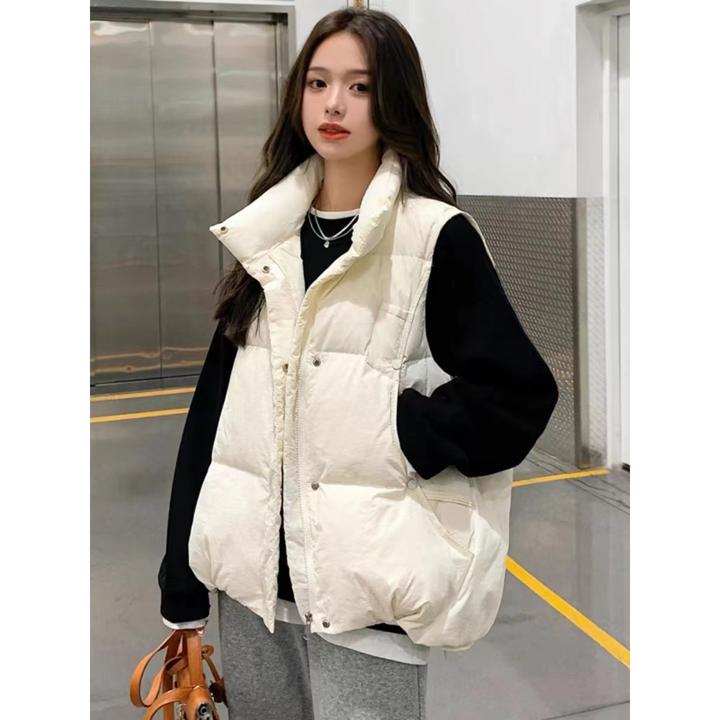 女款马甲韩版宽松2024新款秋冬白色加厚加绒棉服背心外穿时尚立领